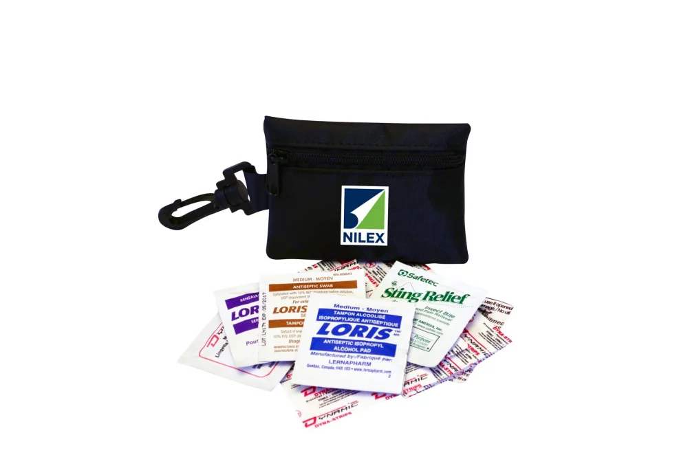 Trousse de premiers secours pour l'extérieur avec sac en nylon et clip (19 pièces)