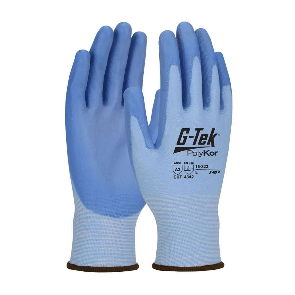 G-Tek® PolyKor® Seamless Knit PolyKor® Blended Glove with Polyurethane Coated Flat Grip on Palm & Fi