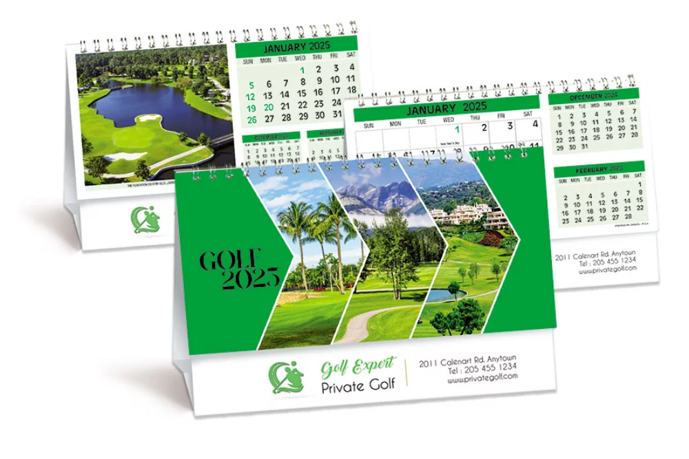 Calendrier de bureau double vue pour le golf