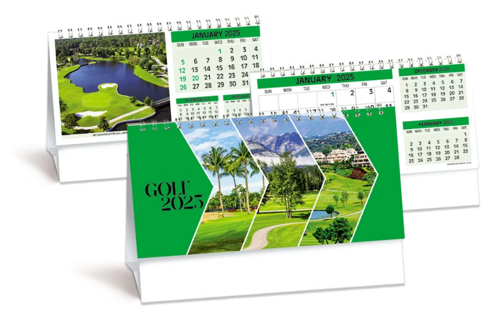 Calendrier de bureau double vue pour le golf