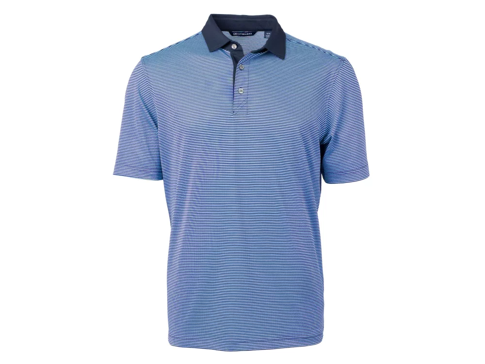 Polo Cutter & Buck Virtue Eco Pique à rayures micro recyclé pour hommes grands et grands.