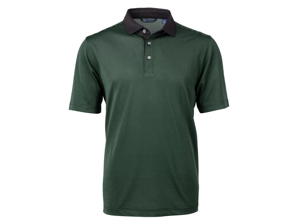 Polo Cutter & Buck Virtue Eco Pique à rayures micro recyclé pour hommes grands et grands.