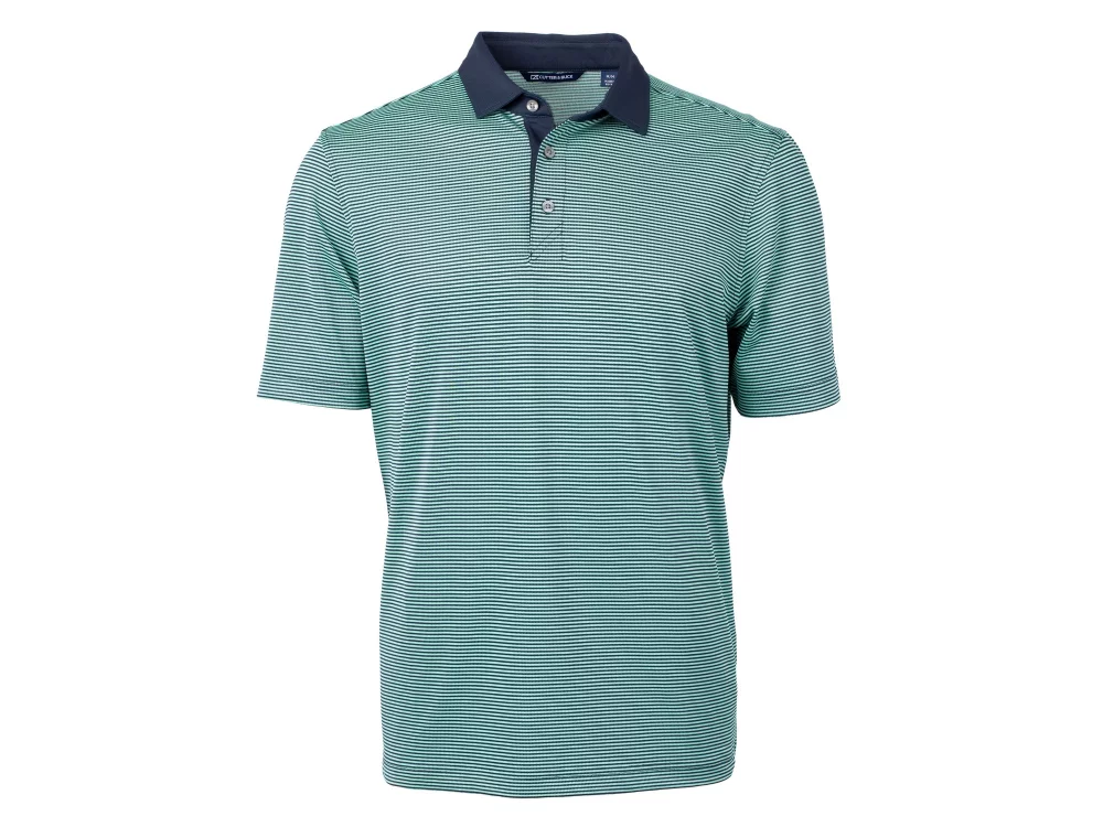 Polo Cutter & Buck Virtue Eco Pique à rayures micro recyclé pour hommes grands et grands.