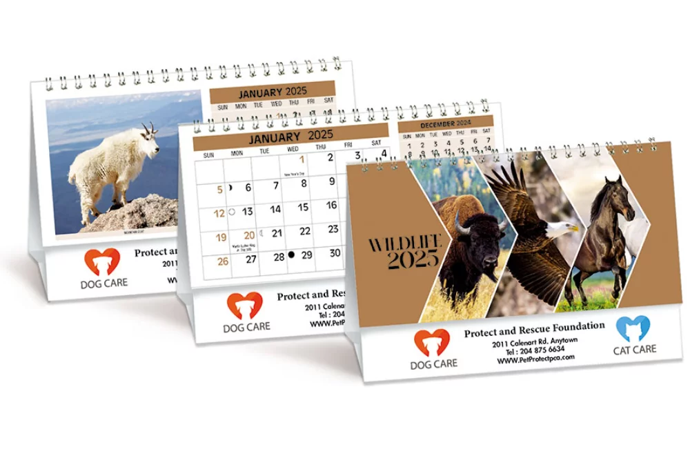 Calendrier de bureau double vue sur la faune