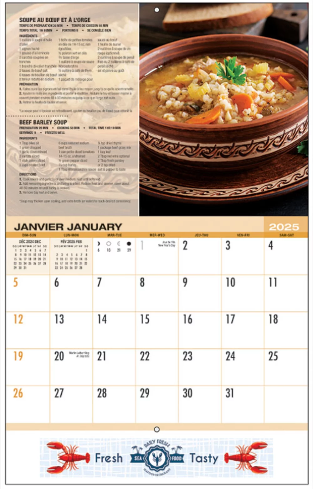Calendrier des rendez-vous pour les repas décontractés