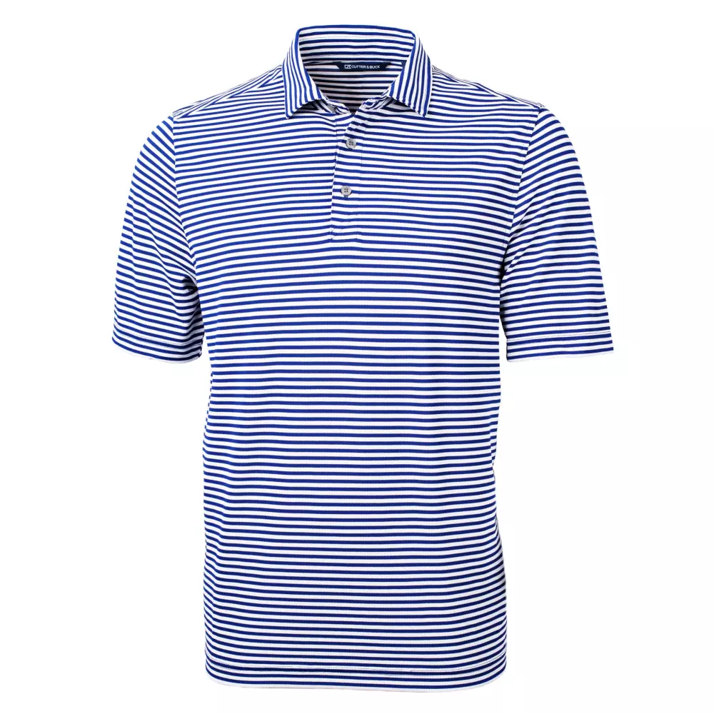 Polo Cutter & Buck Virtue Eco Pique à rayures recyclées pour hommes de grande taille.