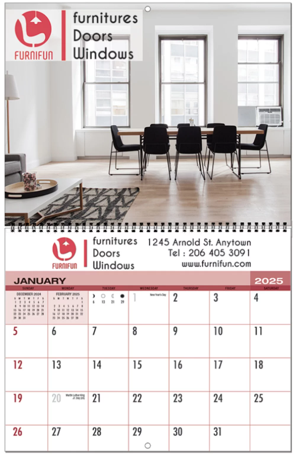Calendrier mural personnalisé de 12 mois de rendez-vous