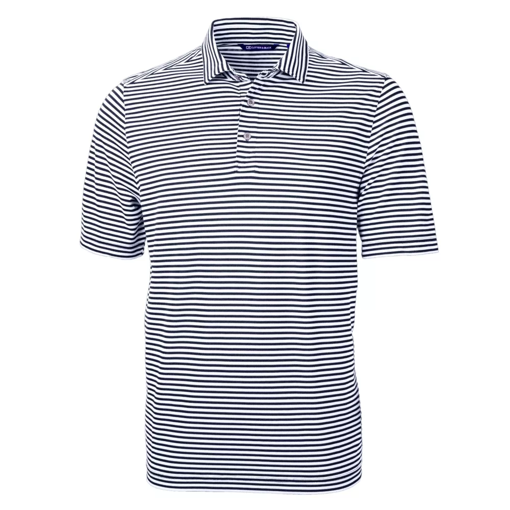 Polo Cutter & Buck Virtue Eco Pique à rayures recyclées pour hommes de grande taille.