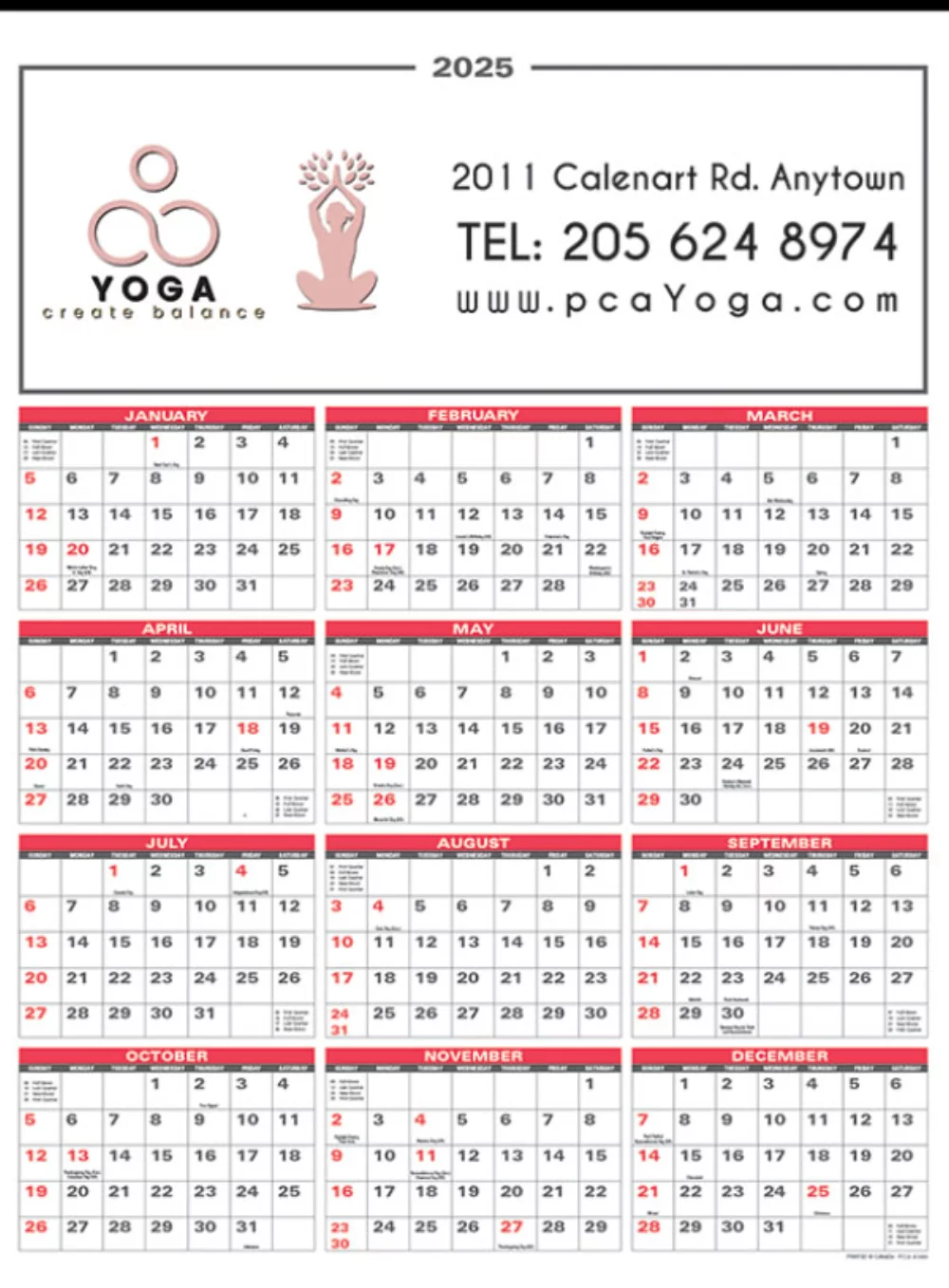 Afficher le calendrier mural de taille moyenne.
