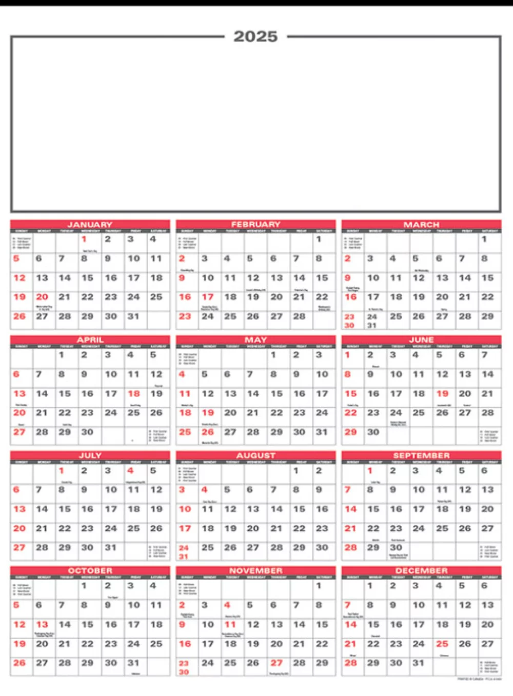 Afficher le calendrier mural de taille moyenne.