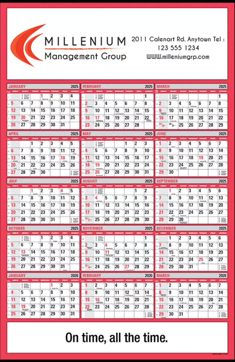 Calendrier publicitaire double de 15 mois