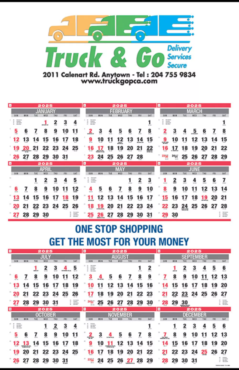 Calendrier publicitaire double de 12 mois