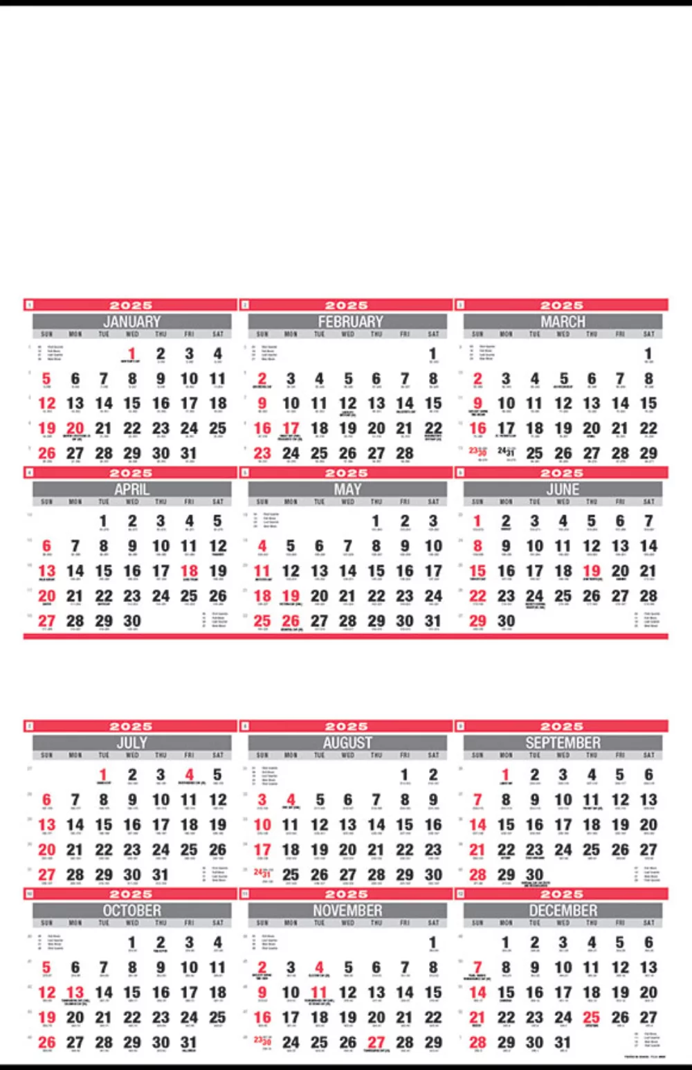 Calendrier publicitaire double de 12 mois