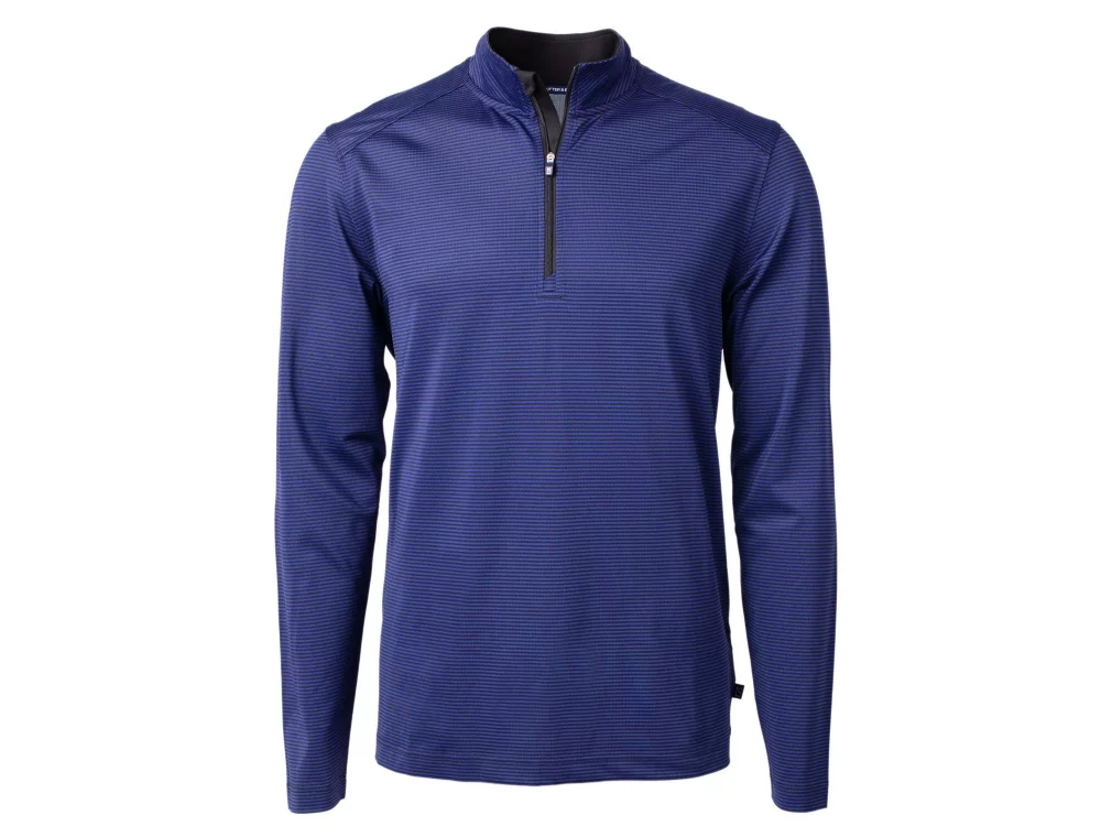 Cutter & Buck Virtue Eco Pique Micro Stripe Recycled pour homme grande taille à quart de zip