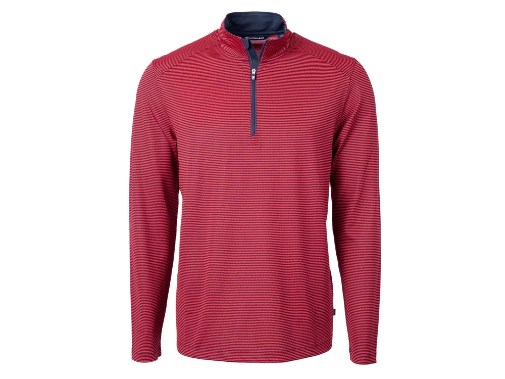 Cutter & Buck Virtue Eco Pique Micro Stripe Recycled pour homme grande taille à quart de zip