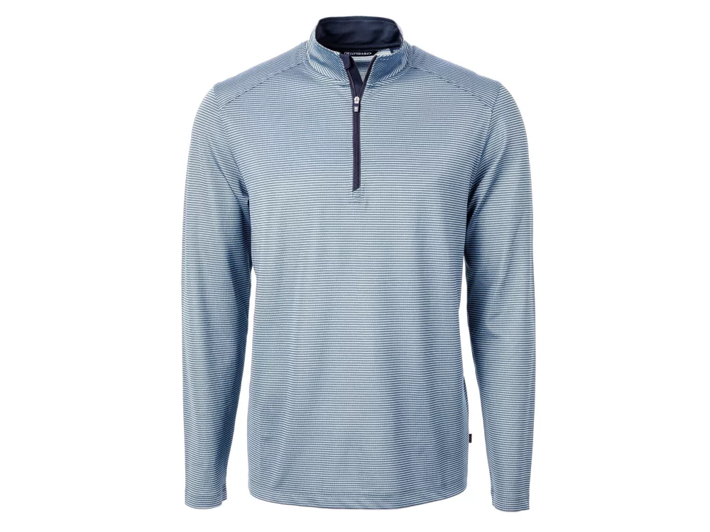 Cutter & Buck Virtue Eco Pique Micro Stripe Recycled pour homme grande taille à quart de zip