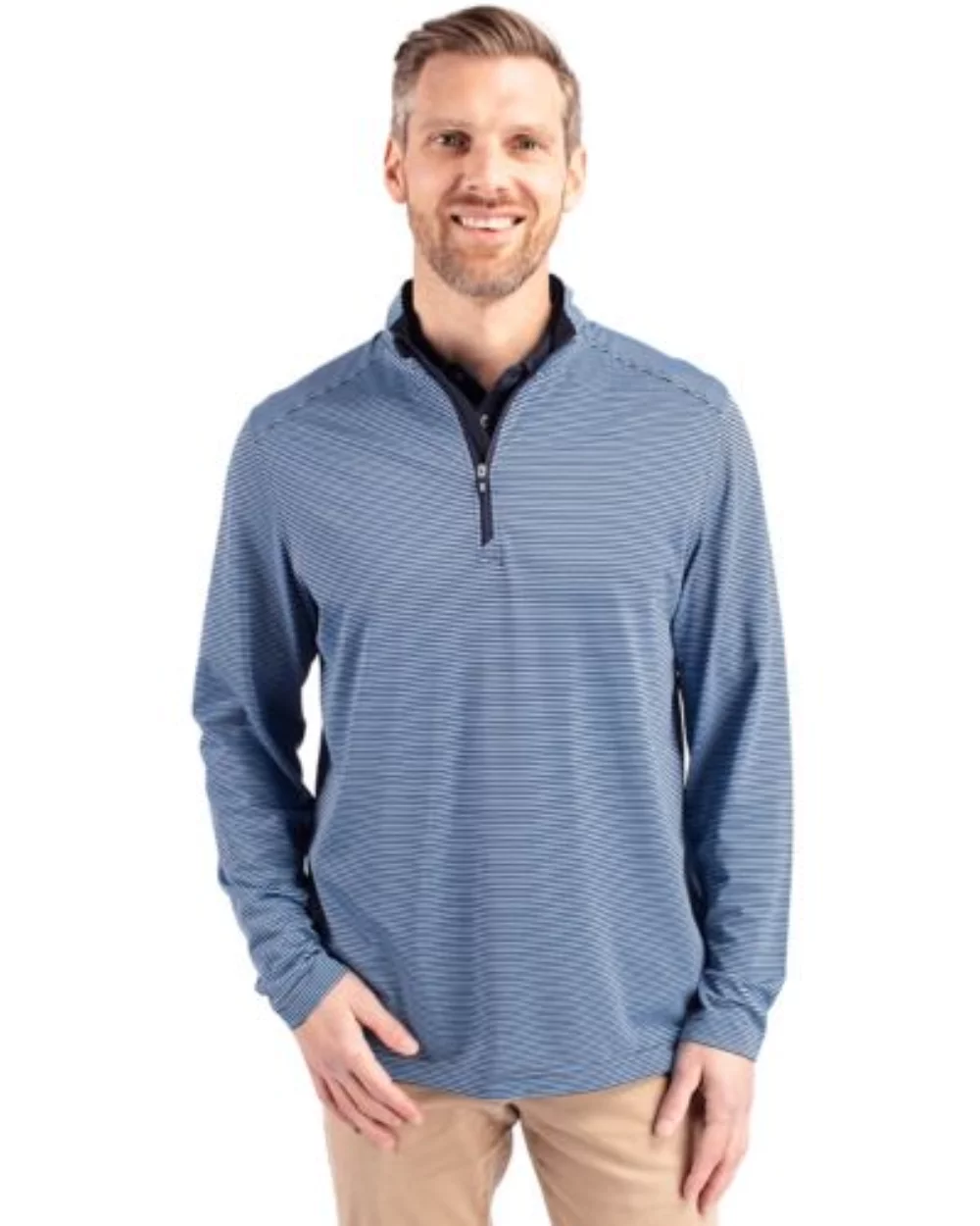 Cutter & Buck Virtue Eco Pique Micro Stripe Recycled pour homme grande taille à quart de zip