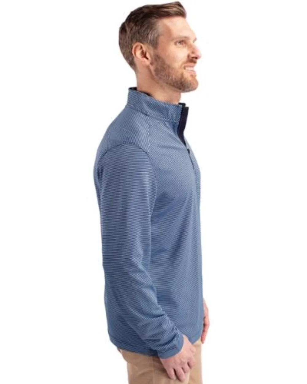 Cutter & Buck Virtue Eco Pique Micro Stripe Recycled pour homme grande taille à quart de zip