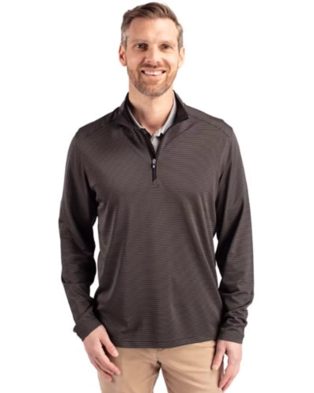 Cutter & Buck Virtue Eco Pique Micro Stripe Recycled pour homme grande taille à quart de zip