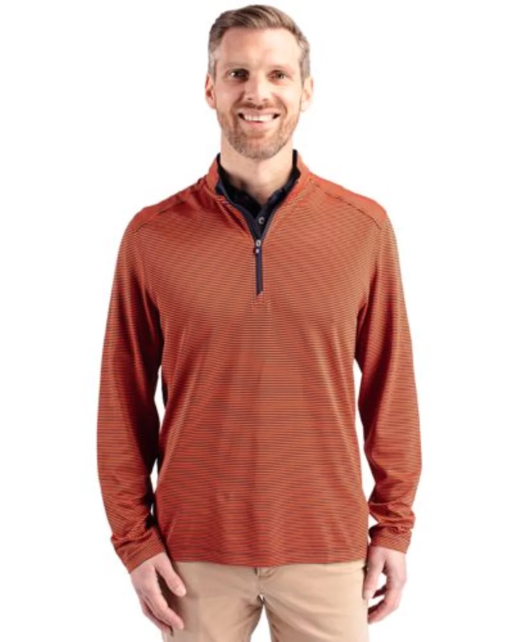 Cutter & Buck Virtue Eco Pique Micro Stripe Recycled Mens Big & Tall Quarter Zip