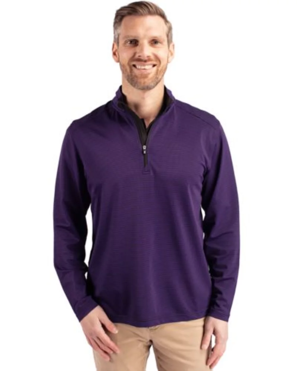 Cutter & Buck Virtue Eco Pique Micro Stripe Recycled pour homme grande taille à quart de zip