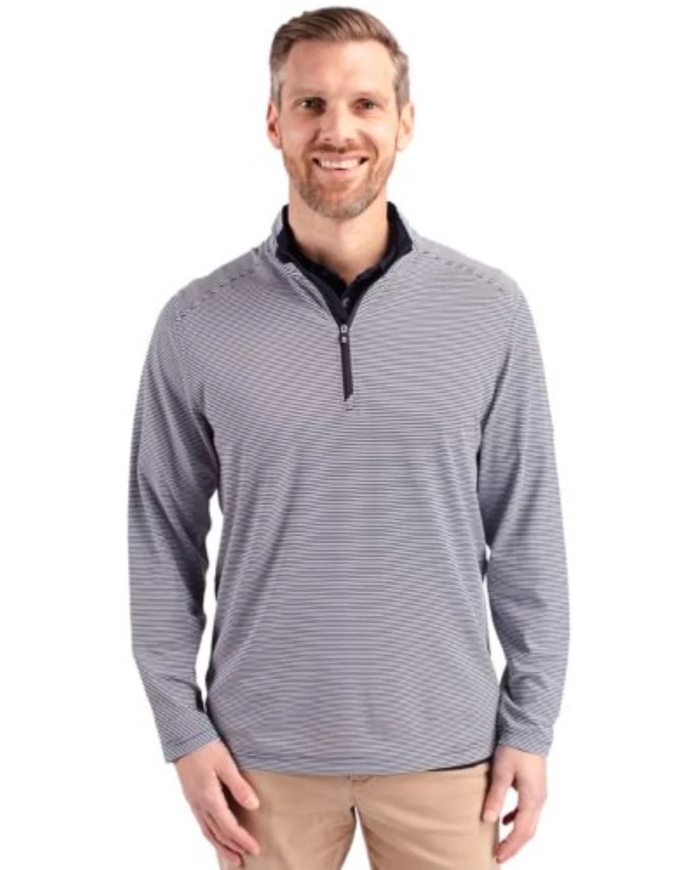 Cutter & Buck Virtue Eco Pique Micro Stripe Recycled Mens Big & Tall Quarter Zip