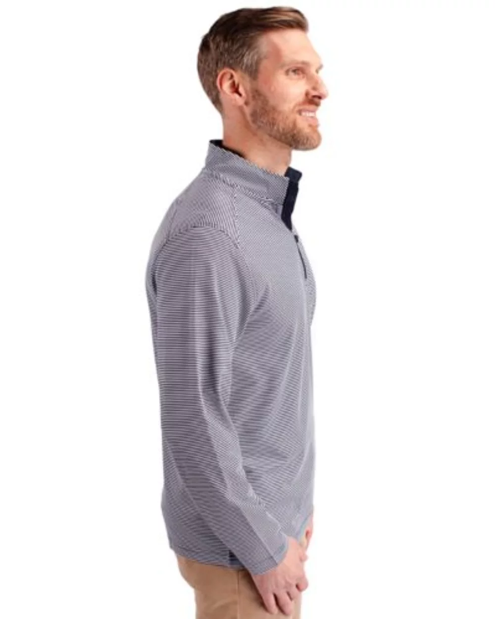 Cutter & Buck Virtue Eco Pique Micro Stripe Recycled Mens Big & Tall Quarter Zip