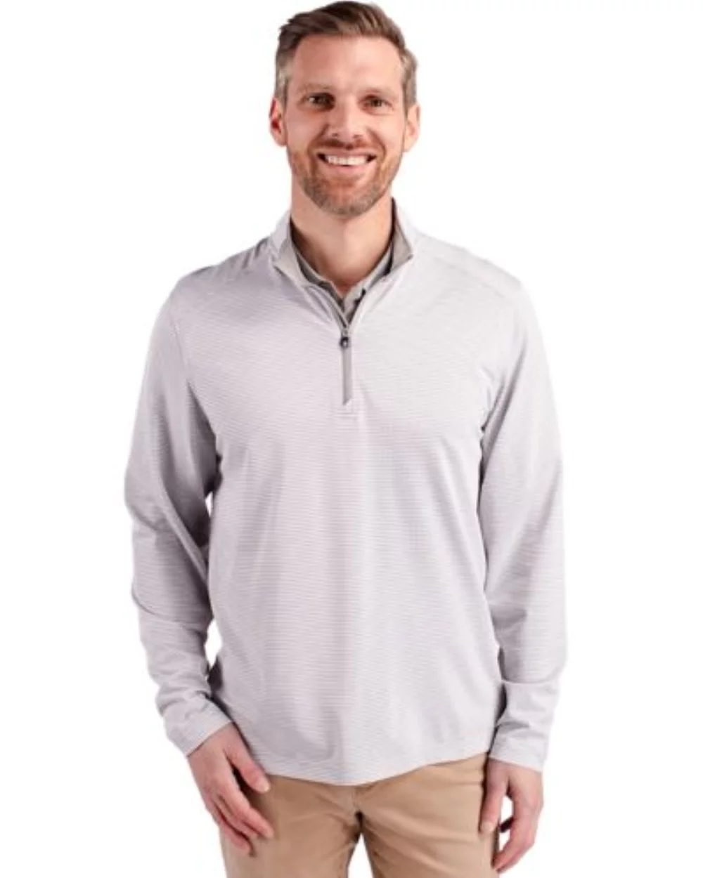 Cutter & Buck Virtue Eco Pique Micro Stripe Recycled Mens Big & Tall Quarter Zip