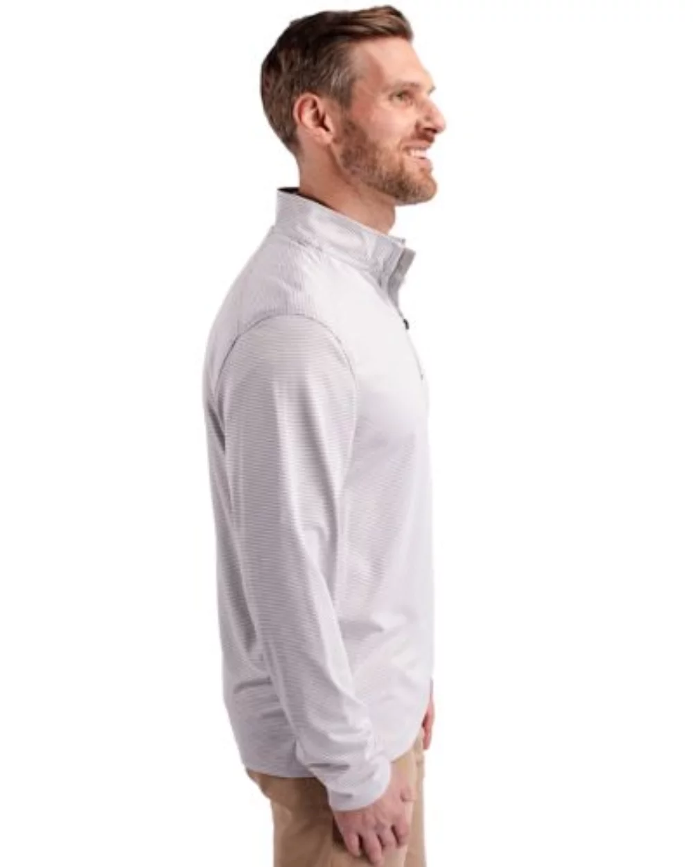 Cutter & Buck Virtue Eco Pique Micro Stripe Recycled pour homme grande taille à quart de zip