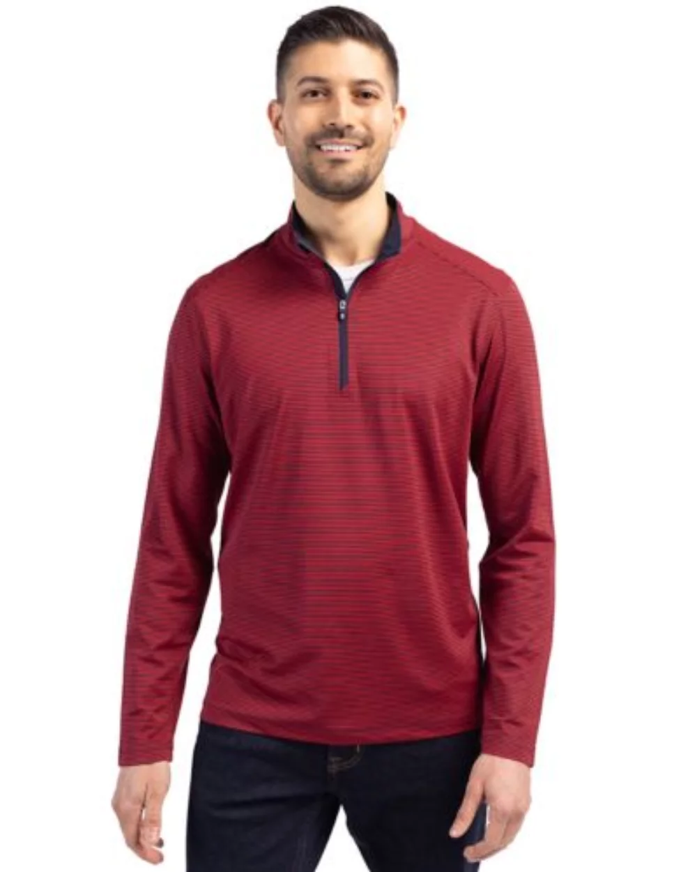 Cutter & Buck Virtue Eco Pique Micro Stripe Recycled Mens Big & Tall Quarter Zip