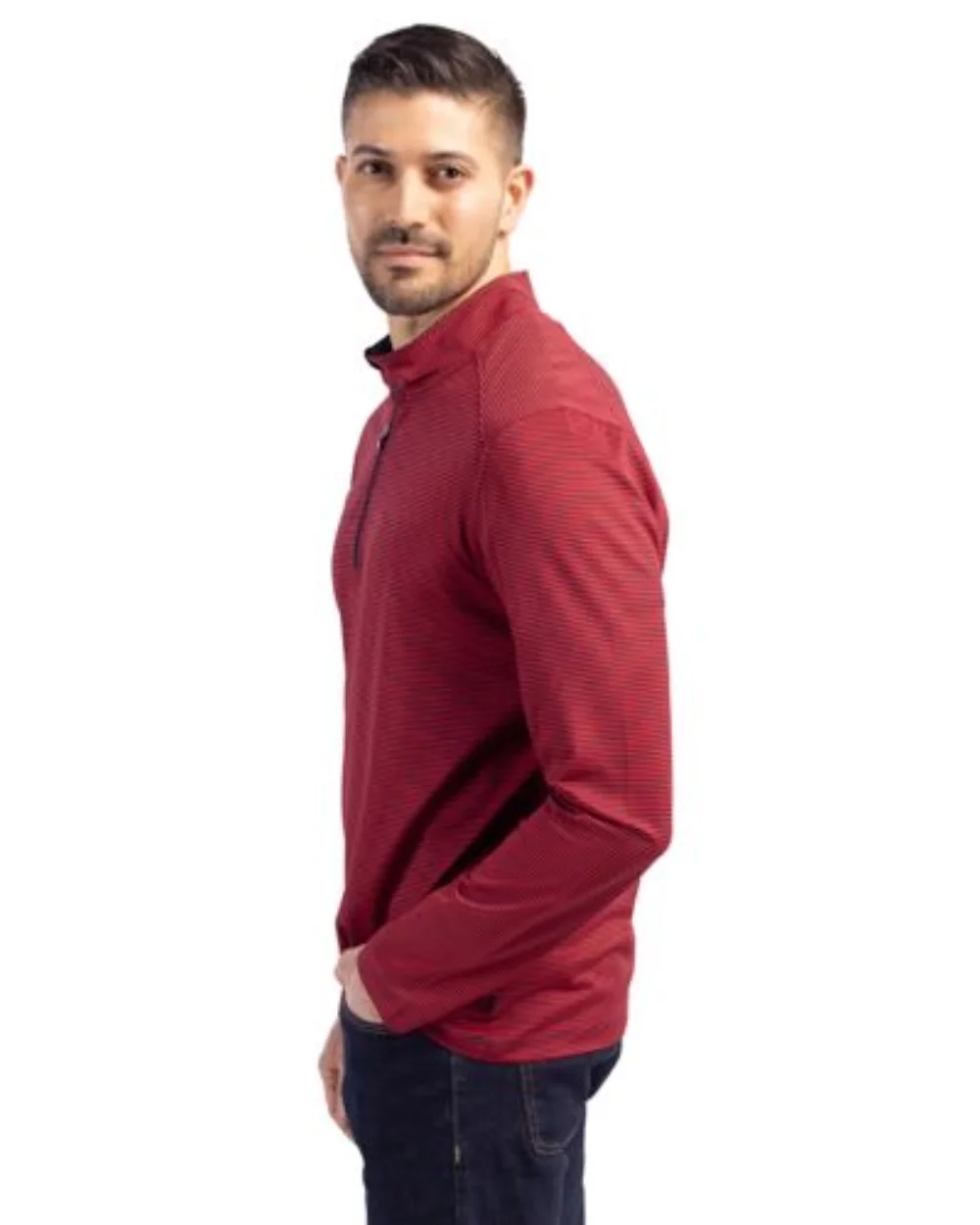 Cutter & Buck Virtue Eco Pique Micro Stripe Recycled pour homme grande taille à quart de zip