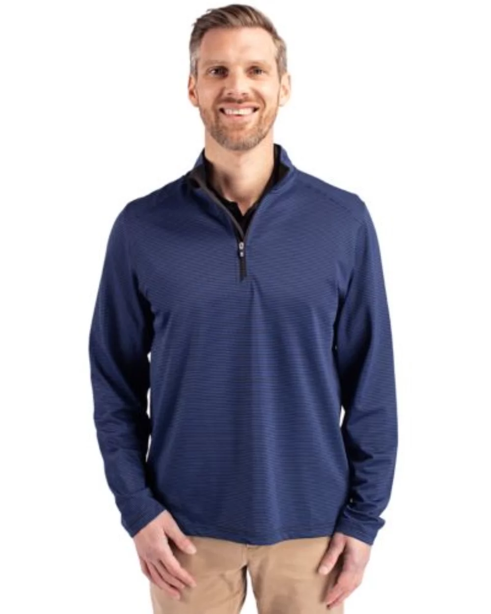 Cutter & Buck Virtue Eco Pique Micro Stripe Recycled Mens Big & Tall Quarter Zip