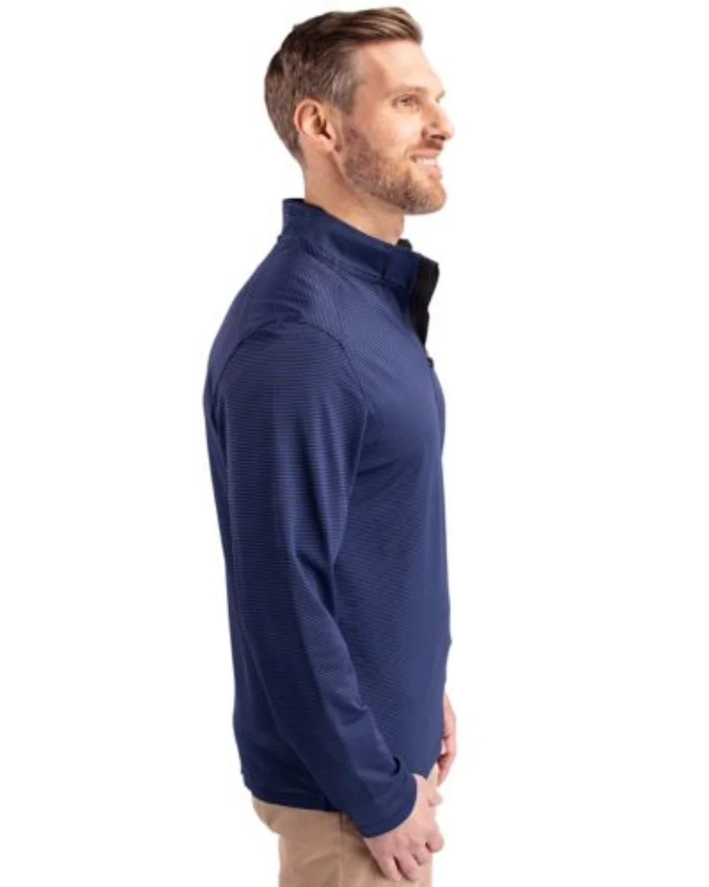 Cutter & Buck Virtue Eco Pique Micro Stripe Recycled Mens Big & Tall Quarter Zip