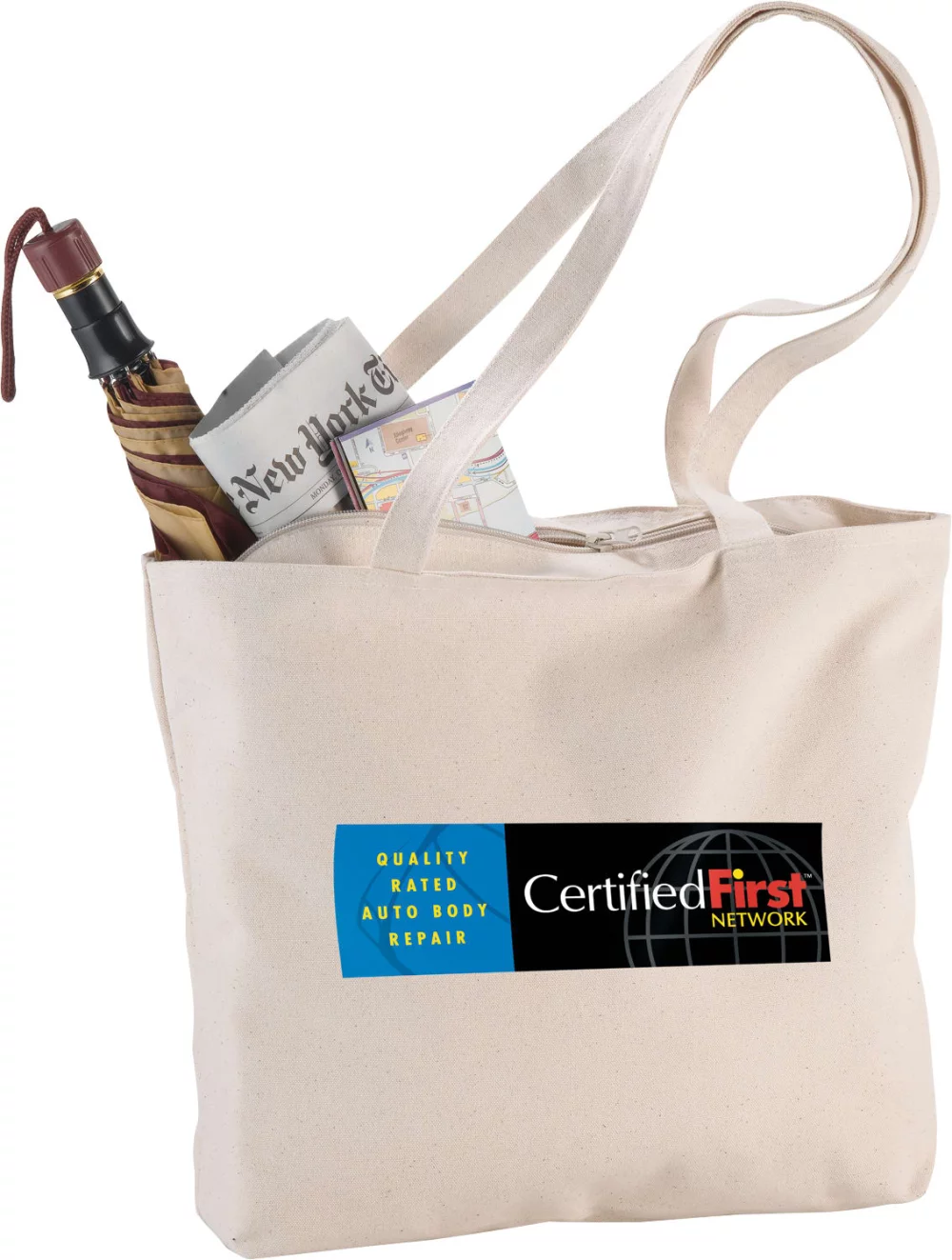 Zippered 12oz Cotton Canvas Shopper Tote