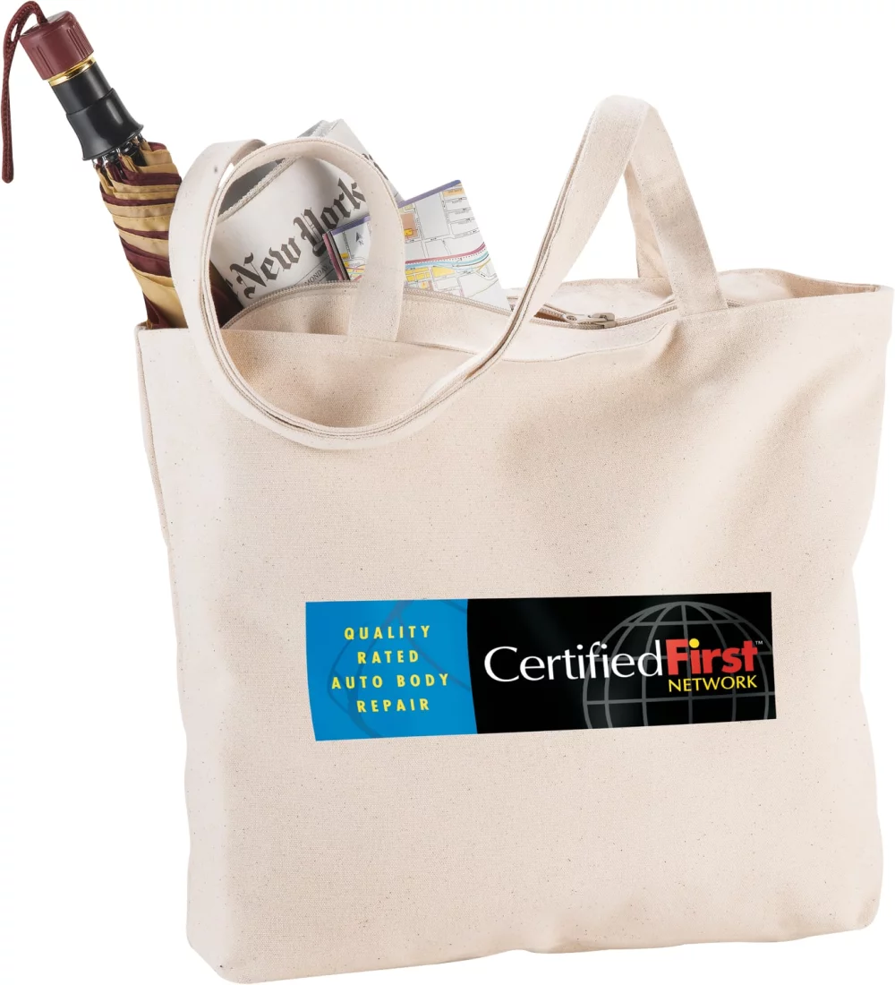 Zippered 12oz Cotton Canvas Shopper Tote