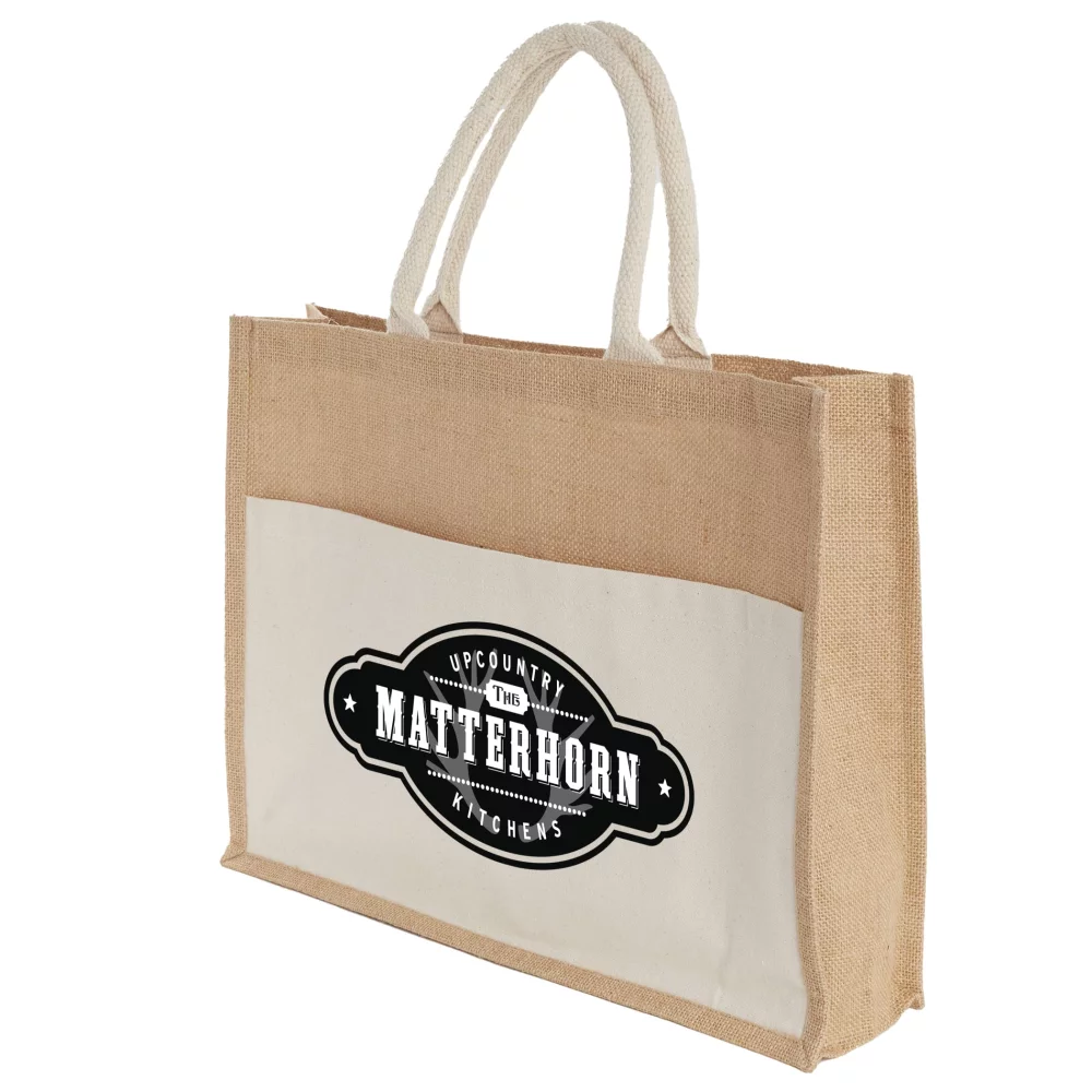 Jute Shopper Tote with Recycled Cotton Pocket
