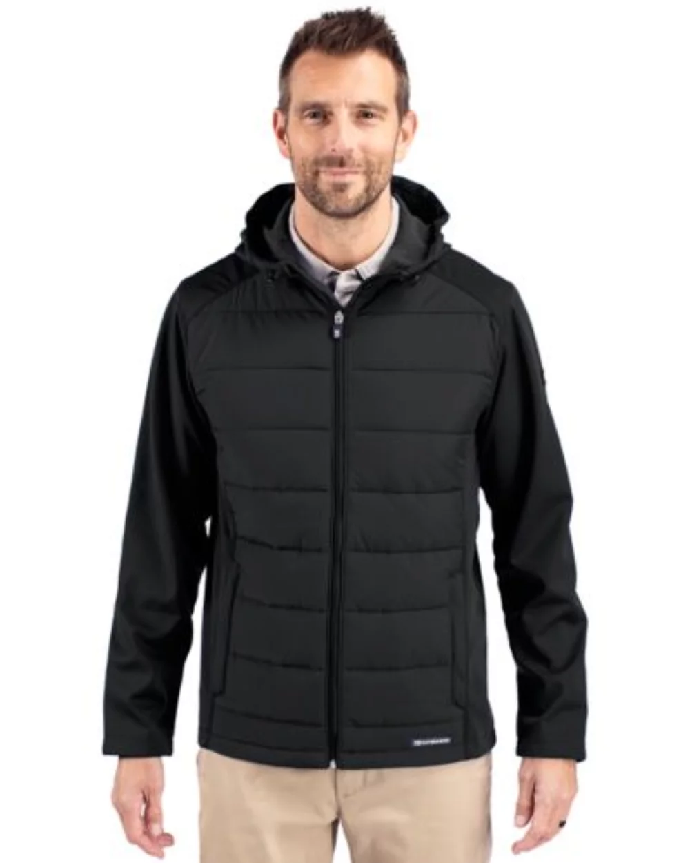 Cutter & Buck Evoke Hybrid Eco Softshell Recycled Full Zip Mens Big & Tall Hooded Jacket
