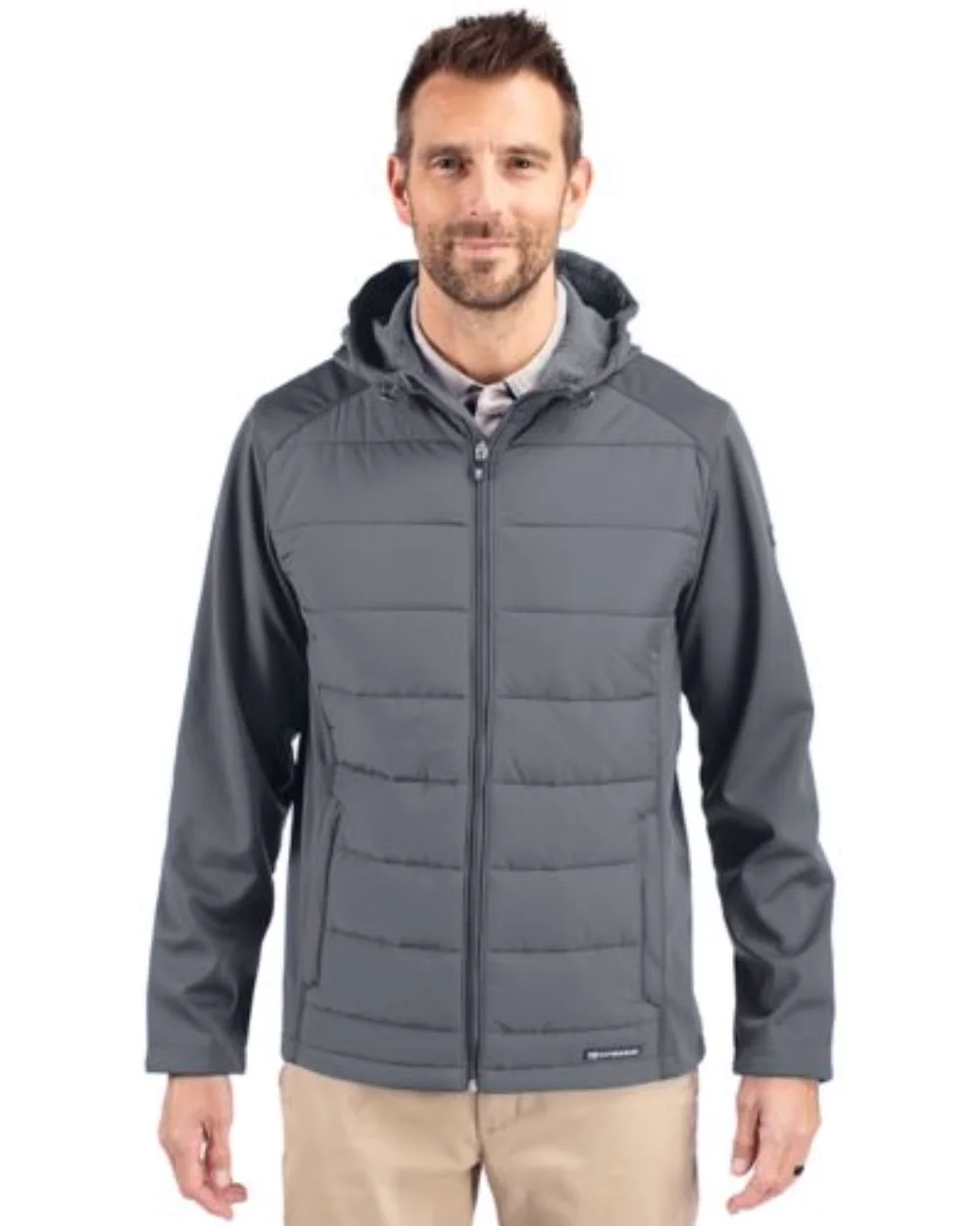 Cutter & Buck Evoke Hybrid Eco Softshell Recycled Full Zip Mens Big & Tall Hooded Jacket