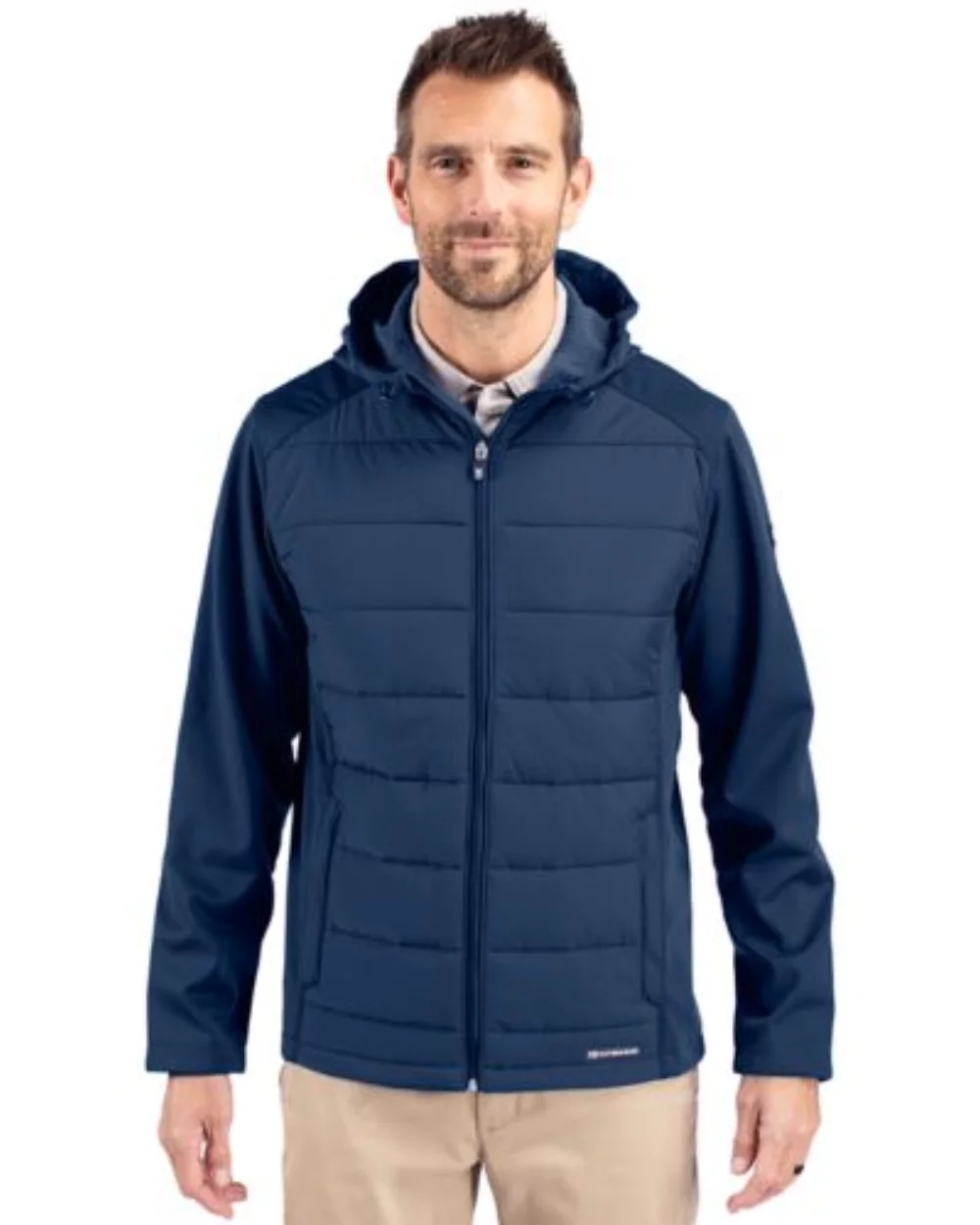 Cutter & Buck Evoke Hybrid Eco Softshell Recycled Full Zip Mens Big & Tall Hooded Jacket