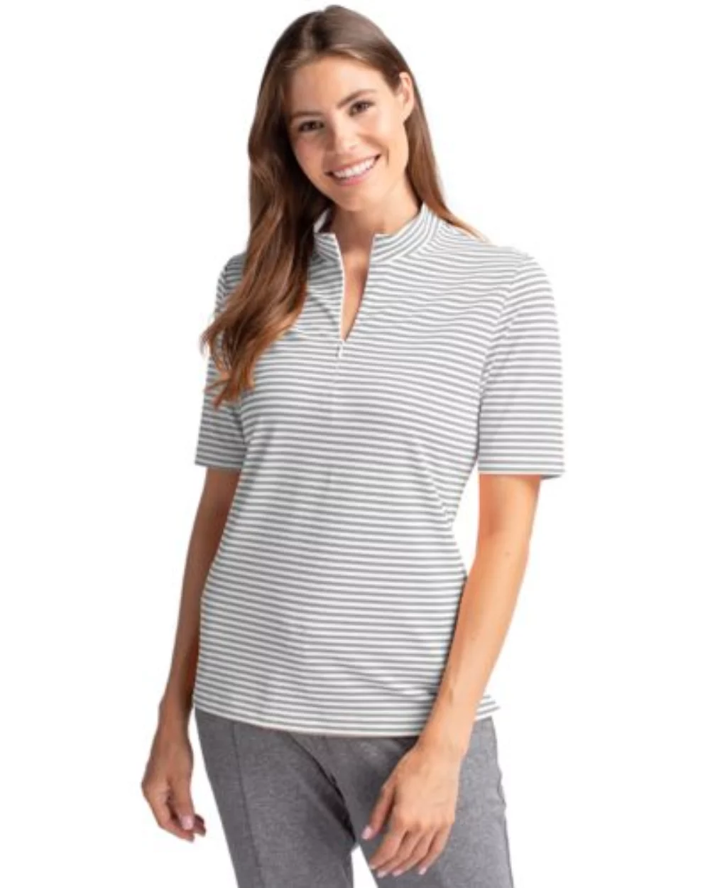 Haut pour femmes à rayures en piqué écologique Cutter & Buck Virtue recyclé