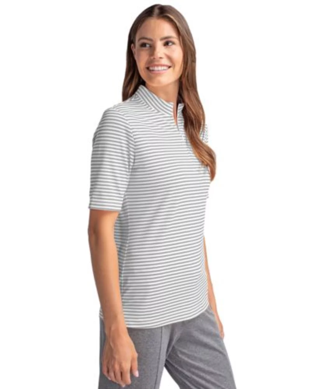 Haut pour femmes à rayures en piqué écologique Cutter & Buck Virtue recyclé