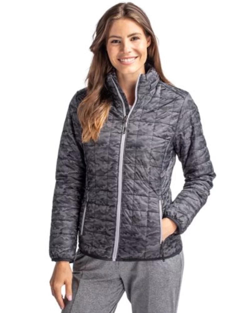 Veste matelassée imprimée à fermeture éclair intégrale Cutter & Buck Rainier PrimaLoft pour femmes.
