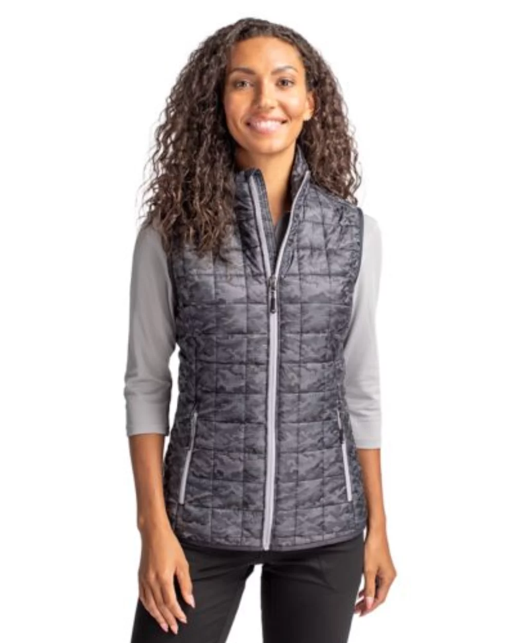 Gilet matelassé imprimé à fermeture éclair intégrale isolé pour femme Cutter & Buck Rainier PrimaLoft Eco.