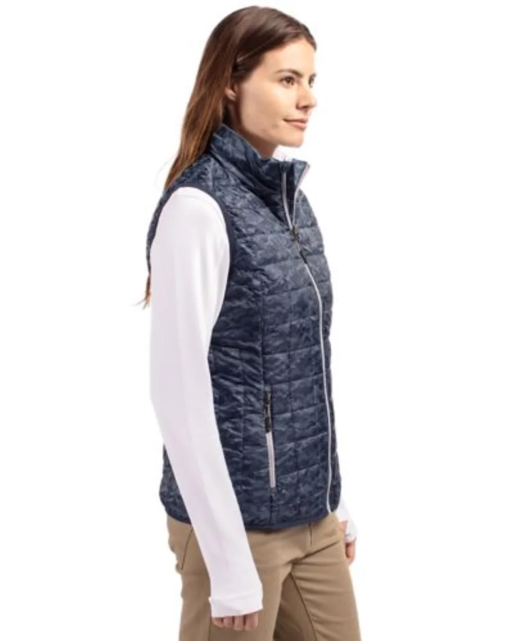 Gilet matelassé imprimé à fermeture éclair intégrale isolé pour femme Cutter & Buck Rainier PrimaLoft Eco.