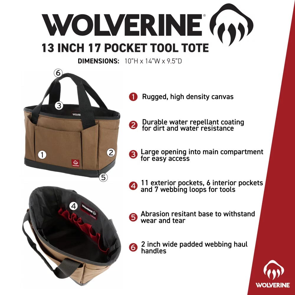 Sac à outils Wolverine 13" avec 17 poches