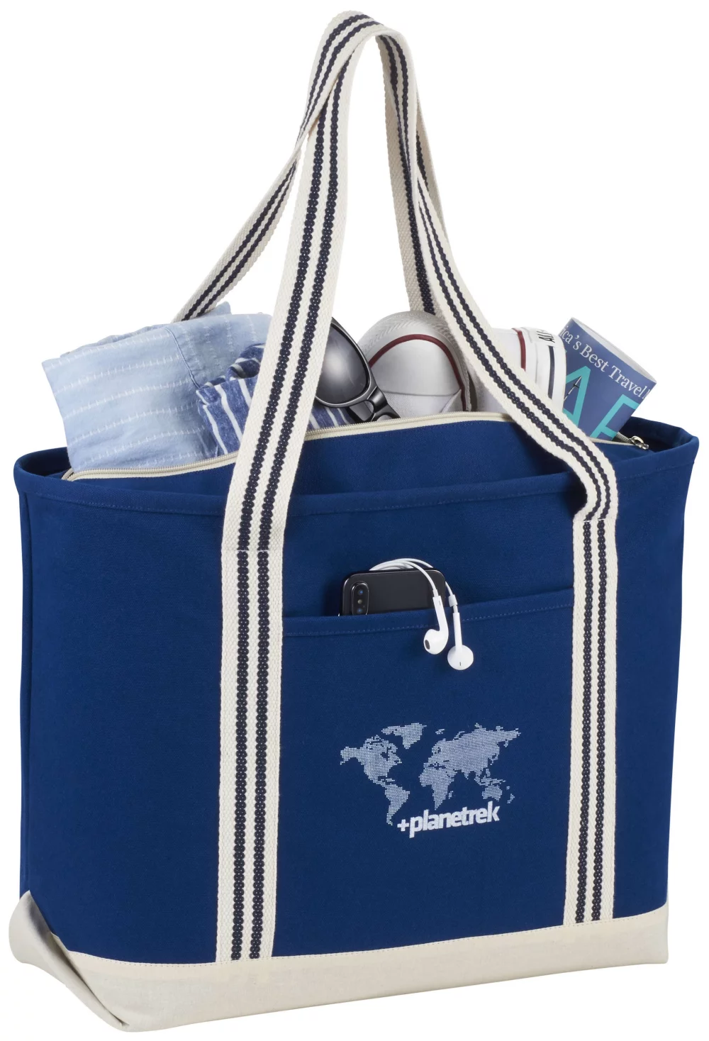 Sac fourre-tout de bateau zippé en coton rayé de 20 oz de l'Atlantique.