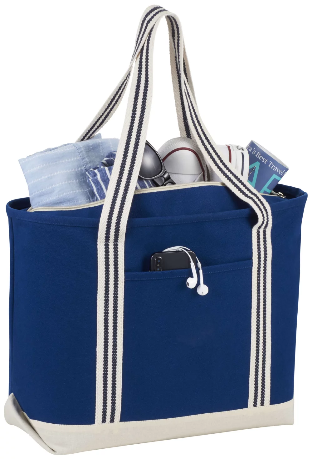 Sac fourre-tout de bateau zippé en coton rayé de 20 oz de l'Atlantique.