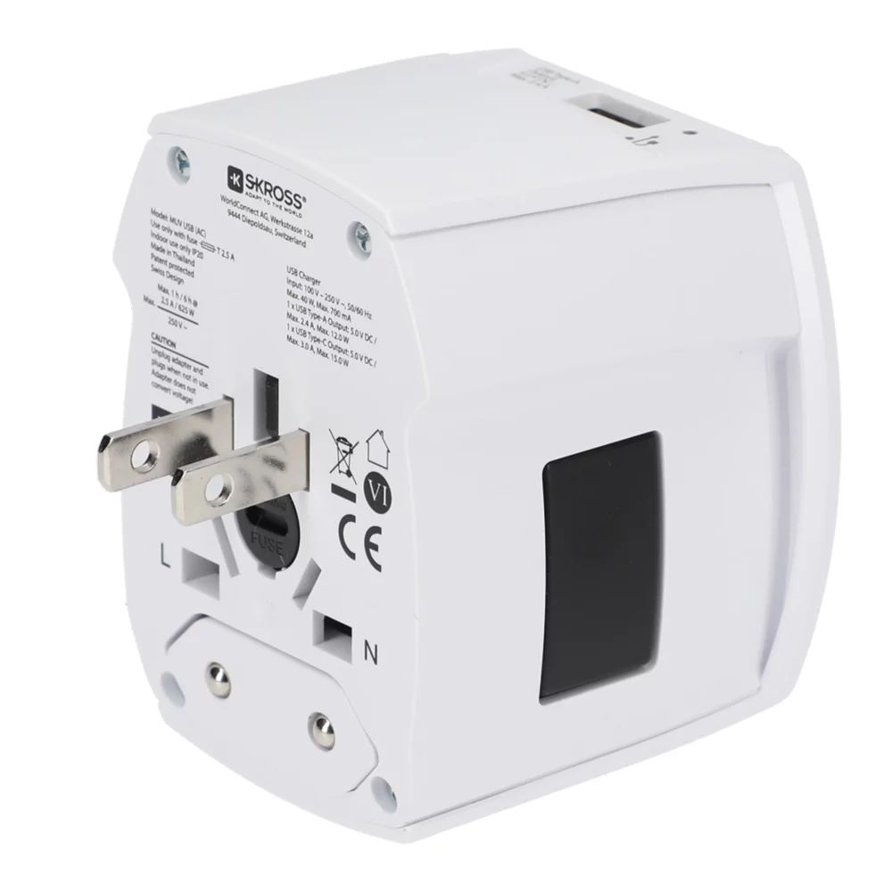Adaptateur de voyage universel SKROSS MUV USB Type A & Type C