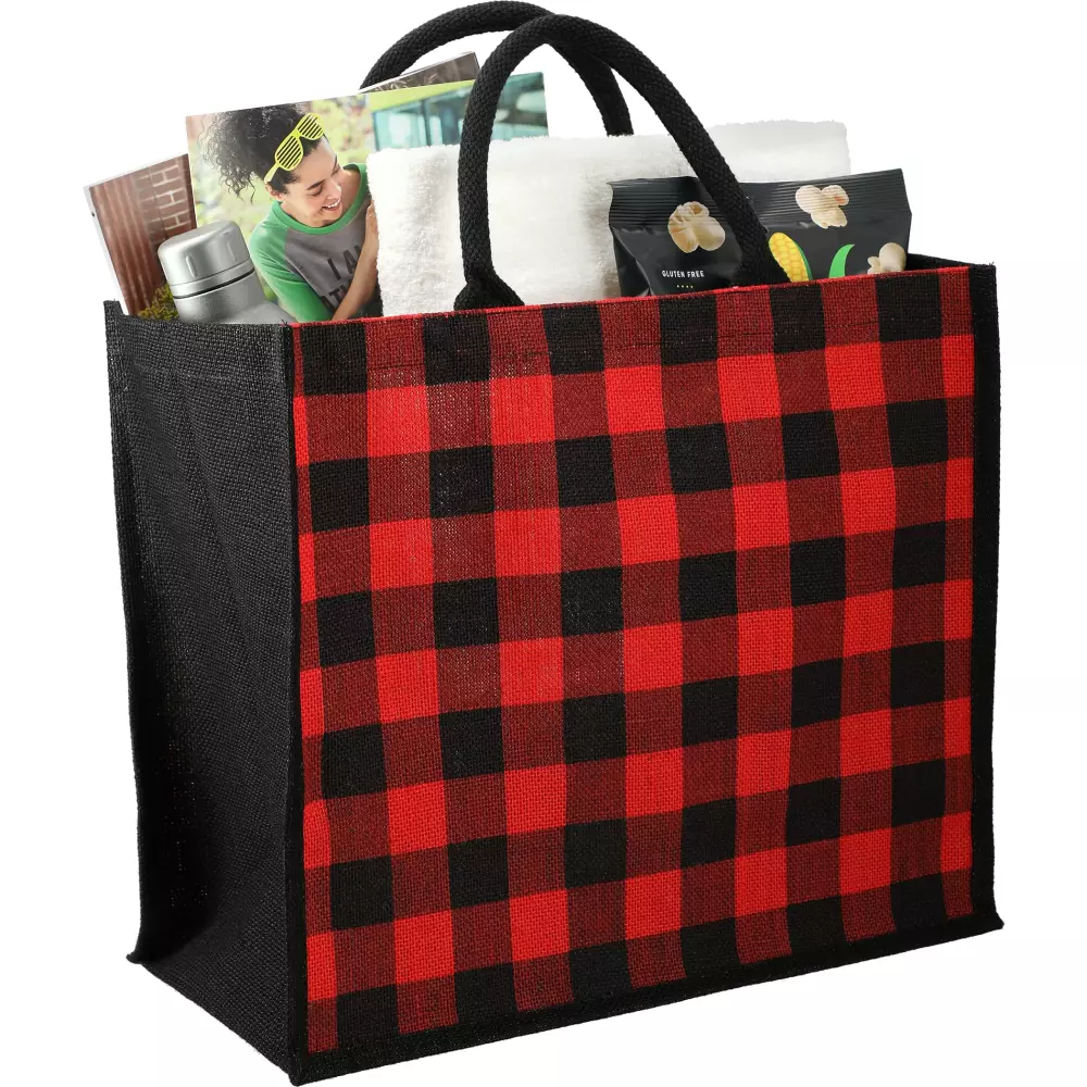 Buffalo Plaid Printed Jute Tote