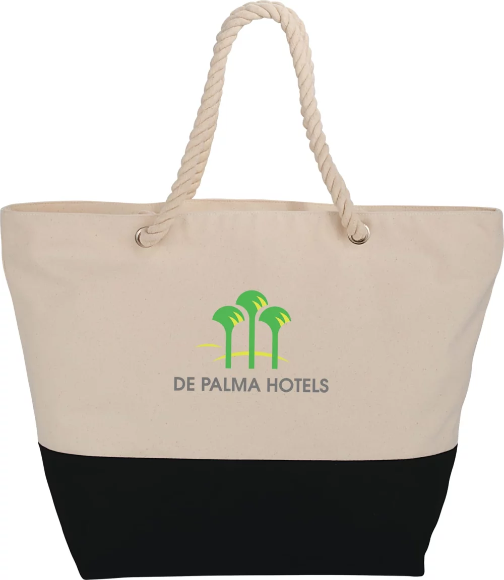 Zippered 12oz Cotton Canvas Rope Tote